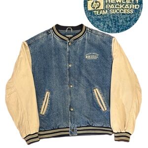 Vintage HP Team Success Denim and Beige Varsity Jacket XL